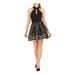 BETSEY JOHNSON Womens Black Metallic Polka Dot Sleeveless Keyhole Short Fit + Flare Party Dress Size 2