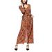 Women Floral Printed Asymmetric Maxi Dress,V Neck Tie Waist Buttons Split