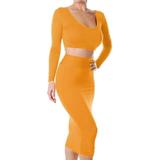 Women's Stretchy Slim Fit Belero Top w Straight Skirt Sets Orange (Size XL / 16)