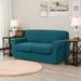 Red Barrel Studio® Elastic Textured Grid Separate Box Cushion Loveseat Slipcover in Gray/Blue | 41 H x 70 W x 42 D in | Wayfair
