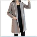 Shengshi Women Lapel Casual Solid Color Plus Velvet Jacket Long Sleeve Loose Cardigan Warm Long Fleece Coat