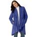 Plus Size Women's Fringed Shawl Collar Fleece Jacket by Woman Within in Ultra Blue (Size M)