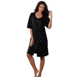 Plus Size Women's Short French Terry Zip-Front Robe by Dreams & Co. in Black Dot (Size 5X)