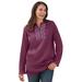 Plus Size Women's Embroidered Thermal Henley Tee by Woman Within in Deep Claret Vine Embroidery (Size 2X) Long Underwear Top