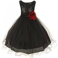 Big Girls' Gorgeous Sequined Round Neck Tulle Flower Corsage Pageant Flower Girl Dress Black 10 (K30D5)