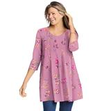 Plus Size Women's V-Neck Pintucked Tunic by Woman Within in Pink Orchid Marigold Floral (Size 14/16)