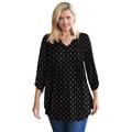 Plus Size Women's Pleated Henley Top by Woman Within in Black Polka Dot (Size 18/20)