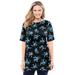 Plus Size Women's Perfect Printed Short-Sleeve Boatneck Tunic by Woman Within in Blue Rose Ditsy Bouquet (Size M)