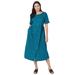 Plus Size Women's Button-Front Essential Dress by Woman Within in Deep Teal Polka Dot (Size 2X)