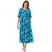 Plus Size Women's Button-Front Essential Dress by Woman Within in Deep Teal Graphic Bloom (Size L)