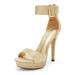 DREAM PAIRS Women's Open Toe Ankle Strap Stilettos Heel Sandals Party Wedding Pumps High Shoes ONEDA-3 GOLD/GLITTER Size 6.5