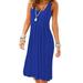 Avamo Womens Empire Waist Midi Dress Square Neckline Holiday Party Dress Ladies Plain Color Summer Boho Sundress Tunic Dresses Rayal Blue XL