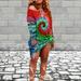Women's Round Neck Fashion Tie-dye Printing Long-sleeved Loose Floral Print Dress