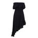 S/M Fit Black Ruffle Trim Asymmetrical Side High Low Hem Midi Dress