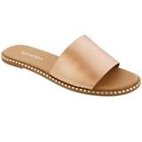 New Women's Gold Trim Single Band Open Toe Flat Summer Slipper Slide Sandal