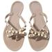 Women Flip-Flops Pearls Bow Sandals Beach Flat Rivets Rain Jelly Gold Pearls Brown