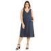 Womenâ€™s Plus Size Navy Polka Dot Midi Fit and Flare Pocket Dress