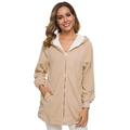 Meterk Women Hooded Jacket Faux Lam Wool Long Sleeve Zipper Pockets Plus Size Winter Casual Coat Outwear