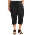 Women's Plus Size Embroidered Cargo 6 Pocket Capri