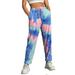 Sexy Dance Women Casual Tie Dye Pants Drawstring Waist Silky Jogger High Waist Active Pants Trousers