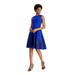 CALVIN KLEIN Womens Blue Embroidered Zippered Sleeveless Jewel Neck Above The Knee Fit + Flare Party Dress Size 10