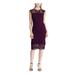 RALPH LAUREN Womens Purple Lace Zippered Floral Cap Sleeve Illusion Neckline Below The Knee Sheath Evening Dress Size 4