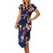 UKAP Summer Beach Dress for Ladies Casual V-neck Sundress Summer Floral Tunic Shirt Dress Summer Midi Dress