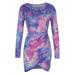 Women Long Sleeve Bodycon Slim Mini Dress Tie Dye Sport Cocktail Club Party Dress