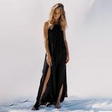 Alloet Summer Sundress Women Sleeveless Backless Halter Side Split Long Dress