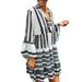 UKAP Women's Striped Printed Chiffon Mini Dress Long Sleeve Ruffle Trim Layered Floral T Shirt Dress