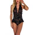 Women Backless Floral Lingerie Romper Bodycon V Neck Nightwear Mini Bodysuit Sexy Playsuit