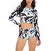 UKAP Women Long Sleeve Padded Swimsuit Floral Two Piece Swimwear Set Tops w/ Swim Shorts , Ladies Tankini Surfing Beachwear Swimming Costumes Bathing Suit Wet Suit Rash Guard S-XXL