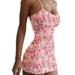 UKAP S-5XL Women Summer Tank Top Dress Spaghetti Strap Camisole Long Top Ladies Beachwear Floral Printed Tunic Dresses Pink M=US 4-6