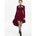 Women'S Fashion Long Sleeve Rivet Embellished Faux Leather Insert Lattice High Low Gothic Dress