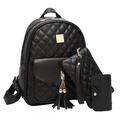 Vbiger Women 3-in-1 Backpack Tassels 3 Pieces Shoulders Bag Set PU Leather Rhomboids Backpacks Stylish School Daypack, Black