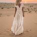 Women's Summer Deep V Neck Beach Dot Dress Sleeveless Maxi Dress