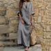 Hazel Tech Cotton And Linen Casual Full Sleeve Long Dresses Women Fashion Loose Striped Dress