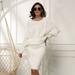 Tomshoo Knitted Dress for Women Hollow Out Batwing Sleeve Sweater Dress O-neck Long Sleeve Elegant Ladies Knee-Length Loose Casual