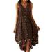 Boho Floral Printed Beach Sundress for Women Sleeveless V Neck Long Dress Button Down Tunic Tank Dresses Ladies Casual Loose Kaftan Long Dress