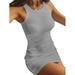 Sexy Dance Women Seamless Tank Top Dress Ribbed Stitching Vest Control Waist Mini Dress Bodycon Sleeveless Dresses Gray XXL(US 14-16)