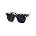 Luxury Large Heart Rhinestone Studded Horn Rim Sunglasses Black Pink Solid Black