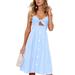 Sexy Dance Women Dresses Summer Tie Front V-Neck Spaghetti Strap Button Down A-Line Backless Swing Midi Dress Light Blue L(US 10-12)