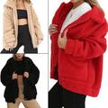 Women's Casual Warm Faux Shearling Coat Jacket Autumn Winter Long Sleeve Lapel Fluffy Fur Outwear