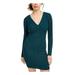 CITY TRIANGLES Womens Green Glitter Long Sleeve V Neck Short Body Con Cocktail Dress Size 3