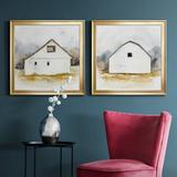 August Grove® White Barn Watercolor I White Barn I - 2 Piece Picture Frame Painting Print Set on Canvas Canvas, in Black | Wayfair