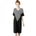 ZEROFEEL Fashion Women Black White Striped Dress Summer Short Sleeve V -Neck Casual Loose Dress Female Streetwear Plus Size Dress Vestido