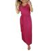 Winnereco Short Sleeve Slim Solid Dress V-neck Drape Women Maxi Dresses (Rose Red L)