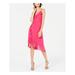 KENSIE Womens Pink Ruffled Spaghetti Strap V Neck Midi Sheath Dress Size 6