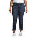 Terra & Sky Women's Plus Size High Rise Cropped Jeans with Roll Cuffs