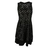 Calvin Klein Women's Belted Sleeveless Lace Flare Dress